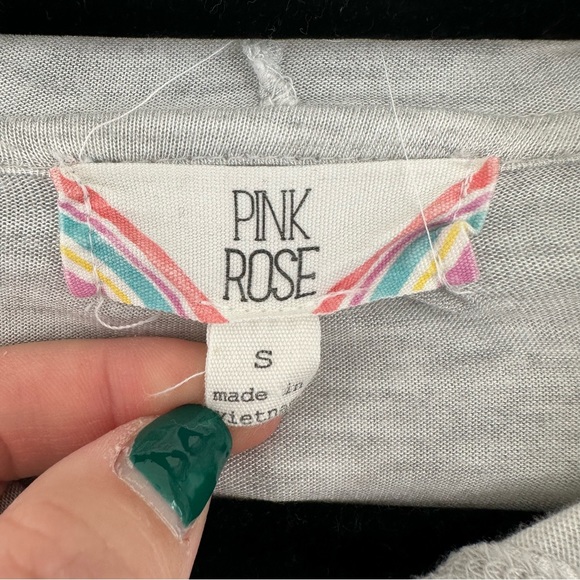 Pink Rose Grey Striped with Pink and Navy Small Hoodie Light Sweater - Picture 4 of 4